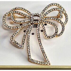 New Charter Club Goldtone Crystal Bow Pin Brooch Gift Box